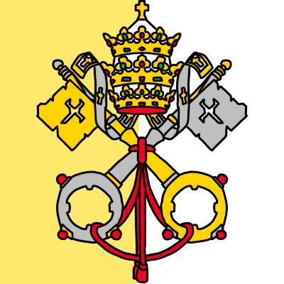 The Papal emblem on a square background yellow on one side and white on the other, like the Vatican flag